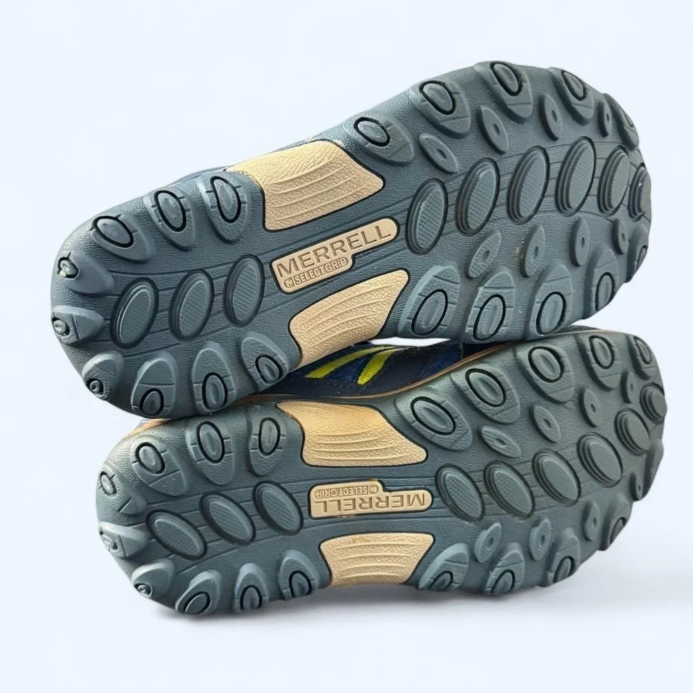 Merrell Outback Mid Hiking Boots Kids 13 Navy Lime Shoes Outdoor Active Gorpcore